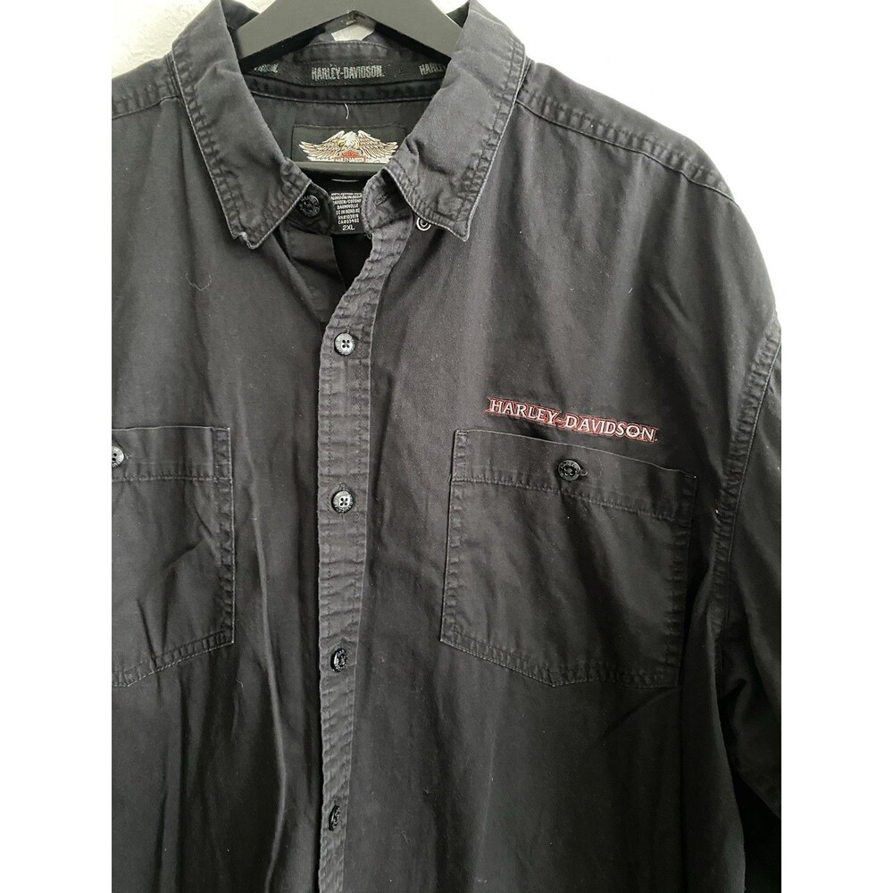 Harley Davidson Mens 2XL Black Cotton Button Front Shirt Biker Motorcycle H18